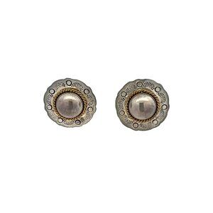 Vintage Mexico Sterling Silver & Brass Round Stamped Pierced Post Earrings! 191